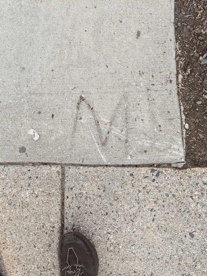 M carved into the concrete