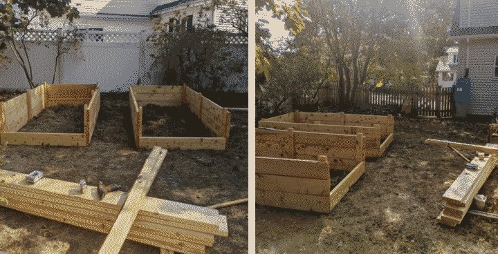 Two raised beds, partially constructed.